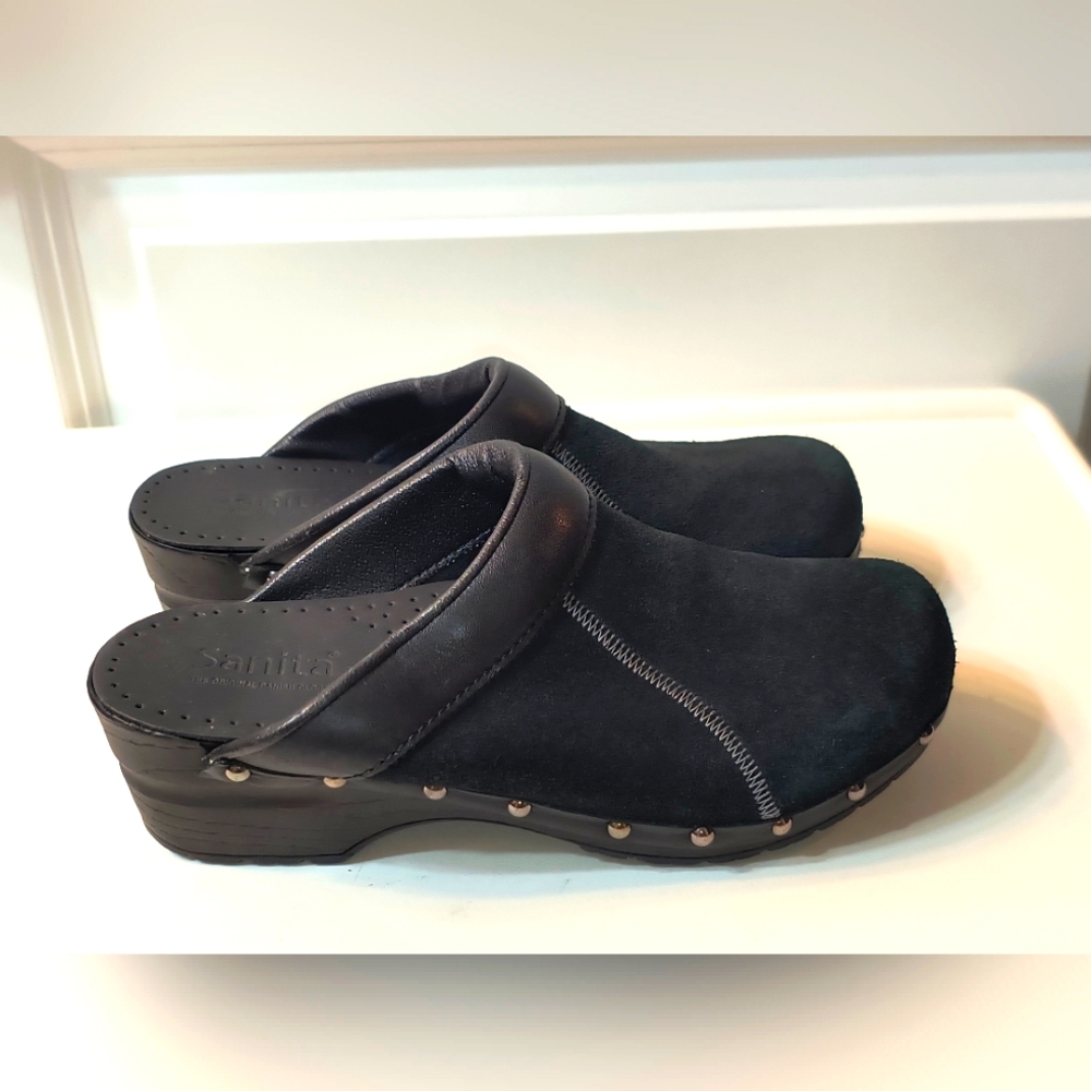 Sanita Black Leather Mules